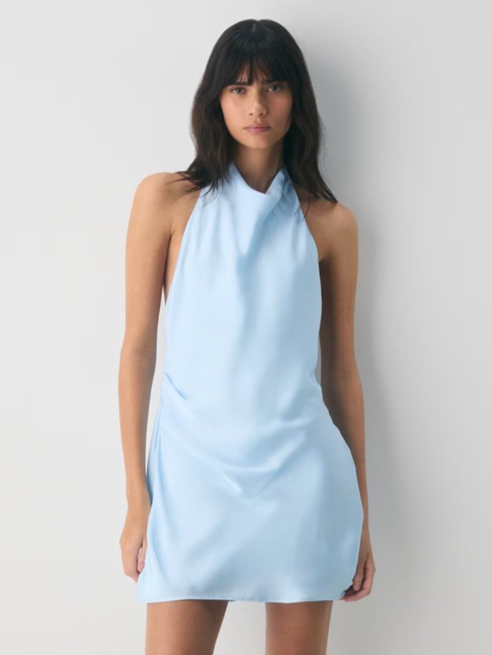 NWT Aritzia AUDIENCE Satin Mini Halter Dress Villa Blue - Picture 1 of 12